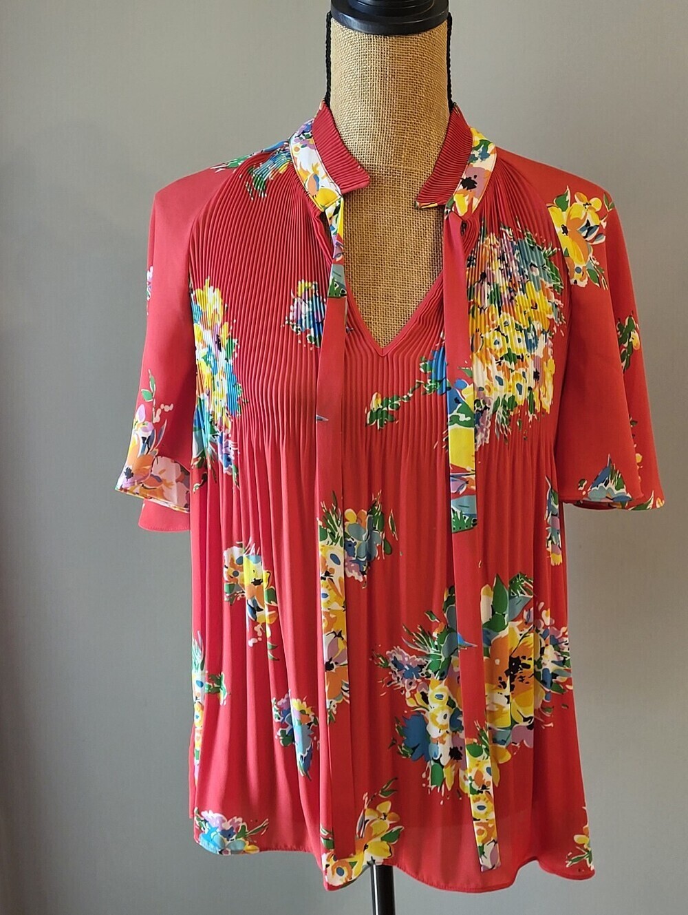 Ralph Lauren Red Floral Polyester Blouse Large